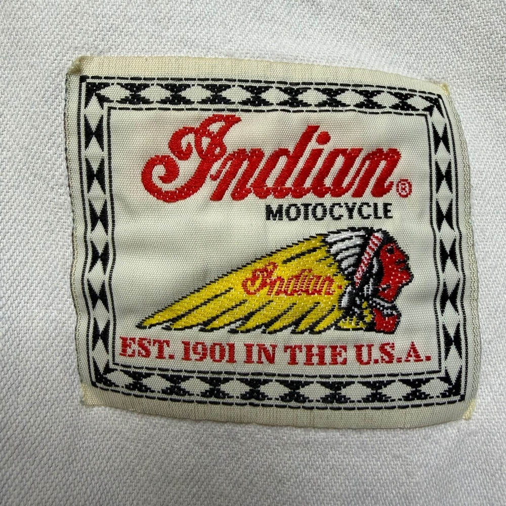 Indian Motocycle Denim Shirt Mens XL White Vintage 80s Distressed Biker Cotton - Picture 3 of 16